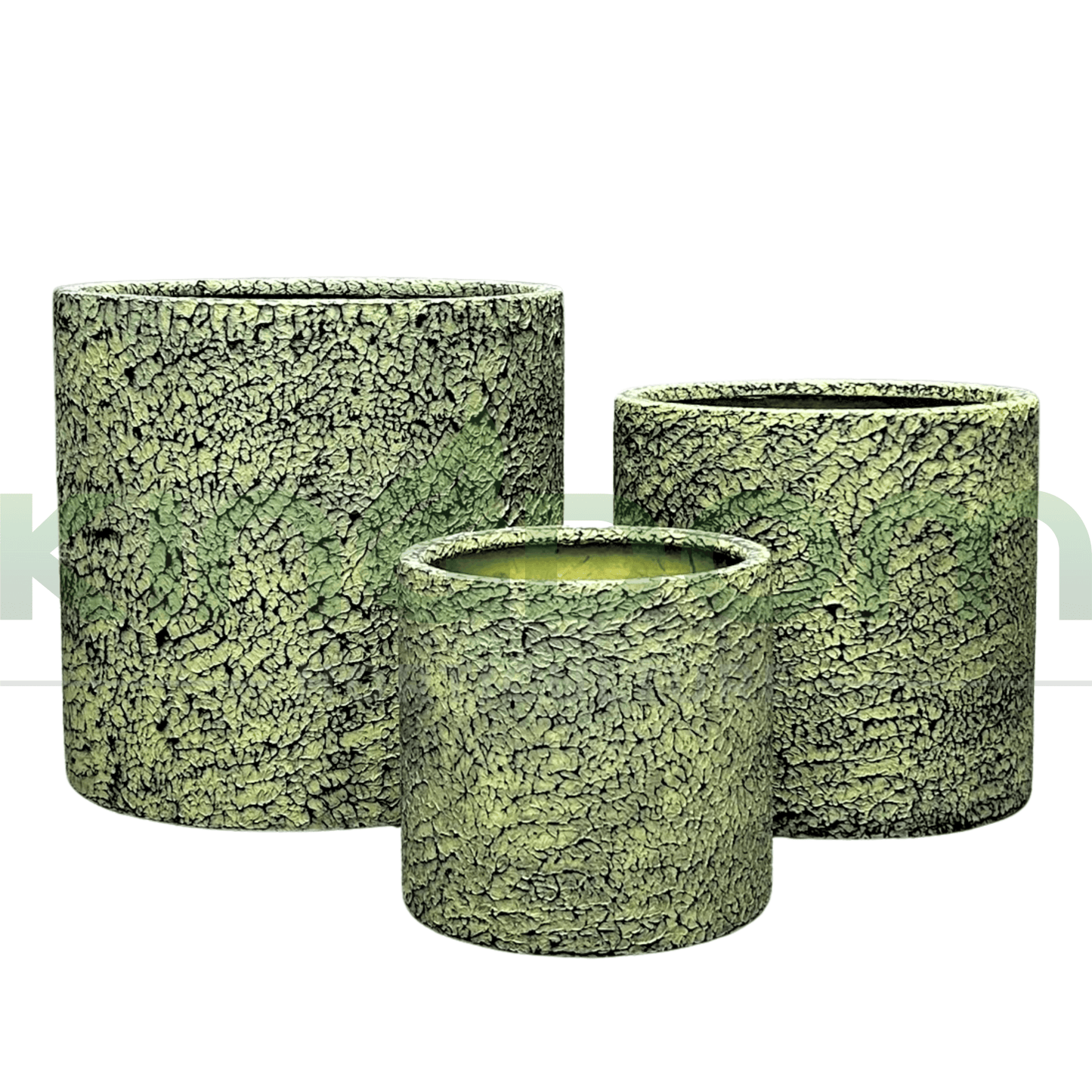 Atlanta's Textured Barrel Fibreglass Garden Pots | Yellow/Green Tones - Kingdom Horticulture Kingdom Horticulture
