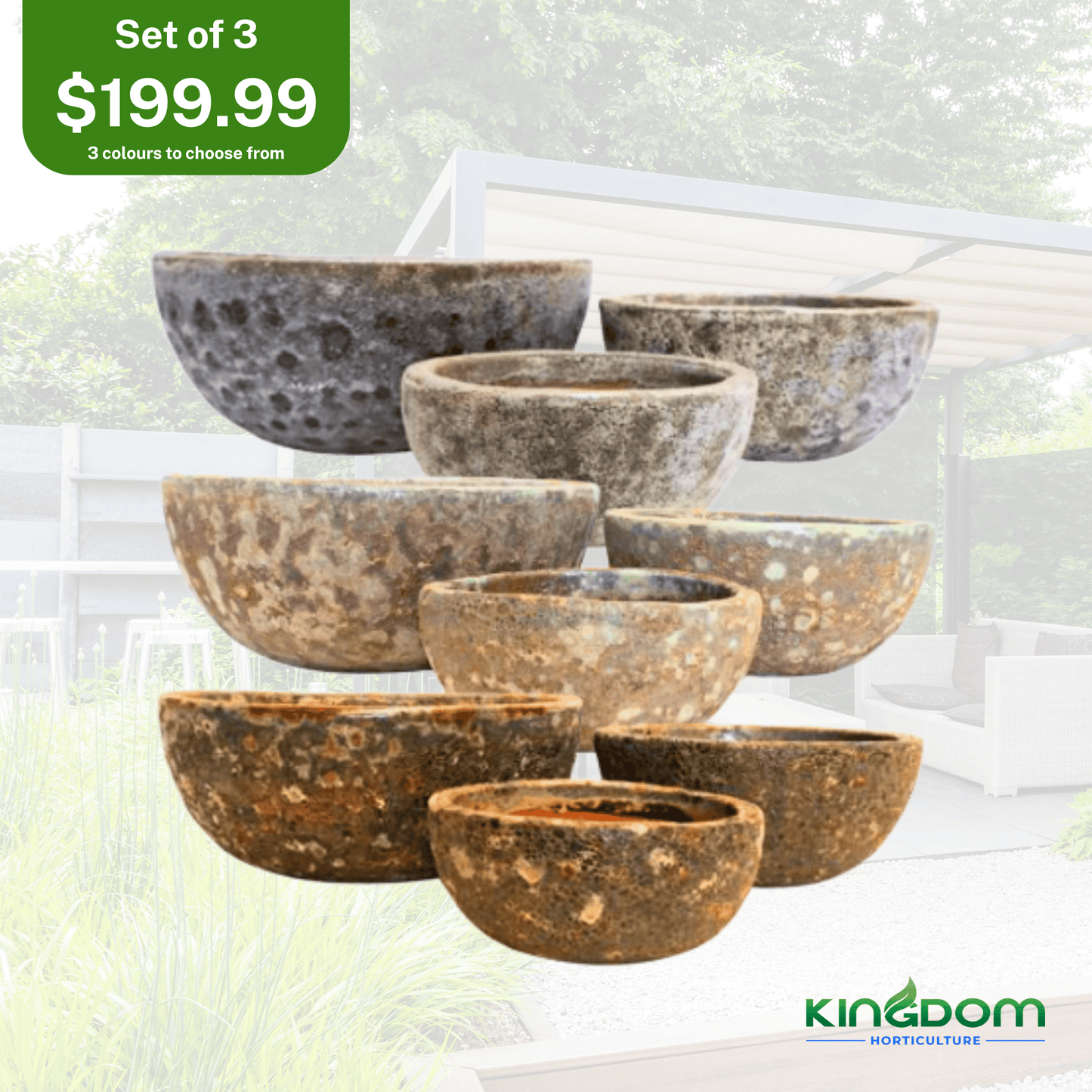 Ancient Bowl Pot | Set of 3 | 3 Colours Available - Kingdom Horticulture Kingdom Horticulture