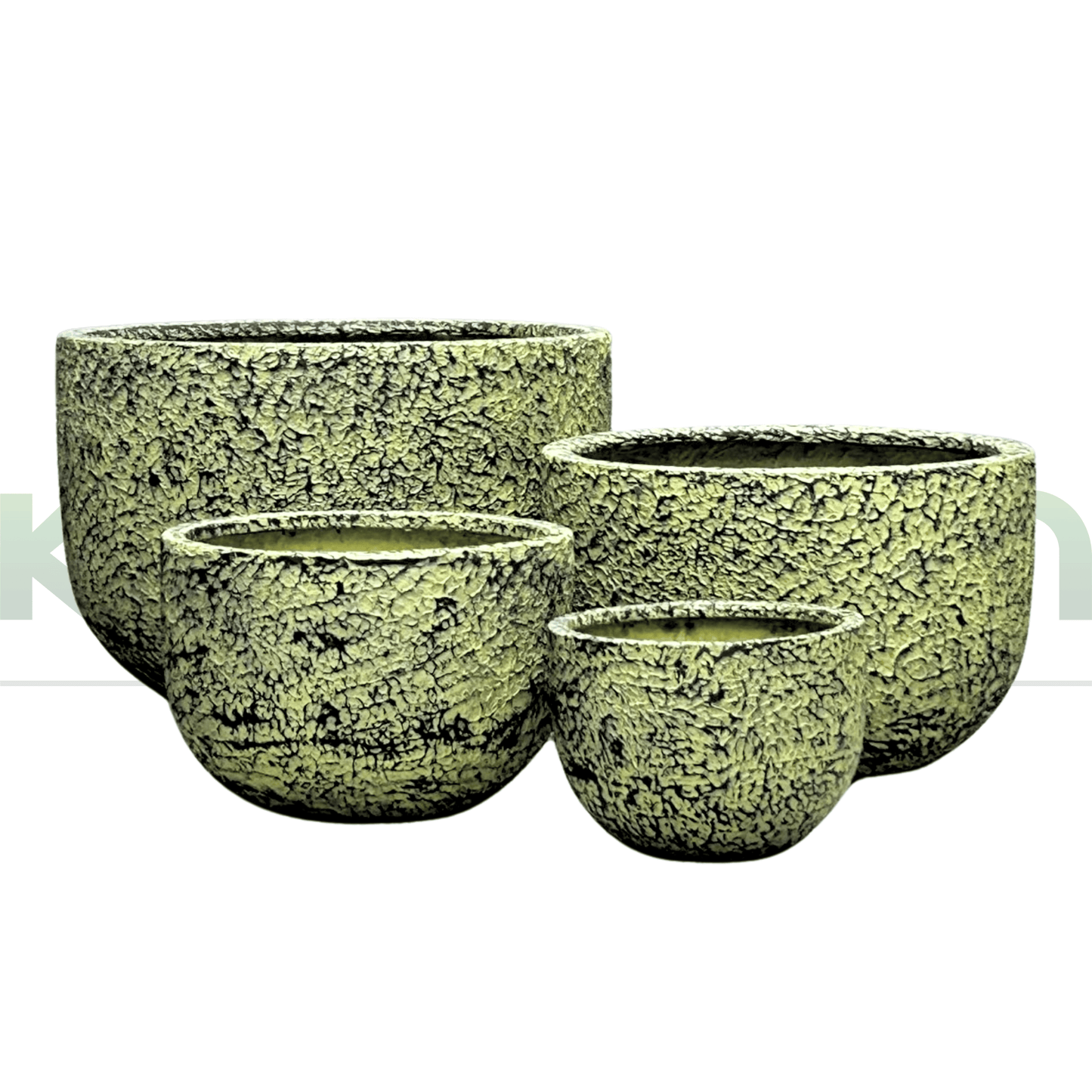 Atlanta's Textured Low Fibreglass Garden Pots Yellow/Green - Kingdom Horticulture Kingdom Horticulture