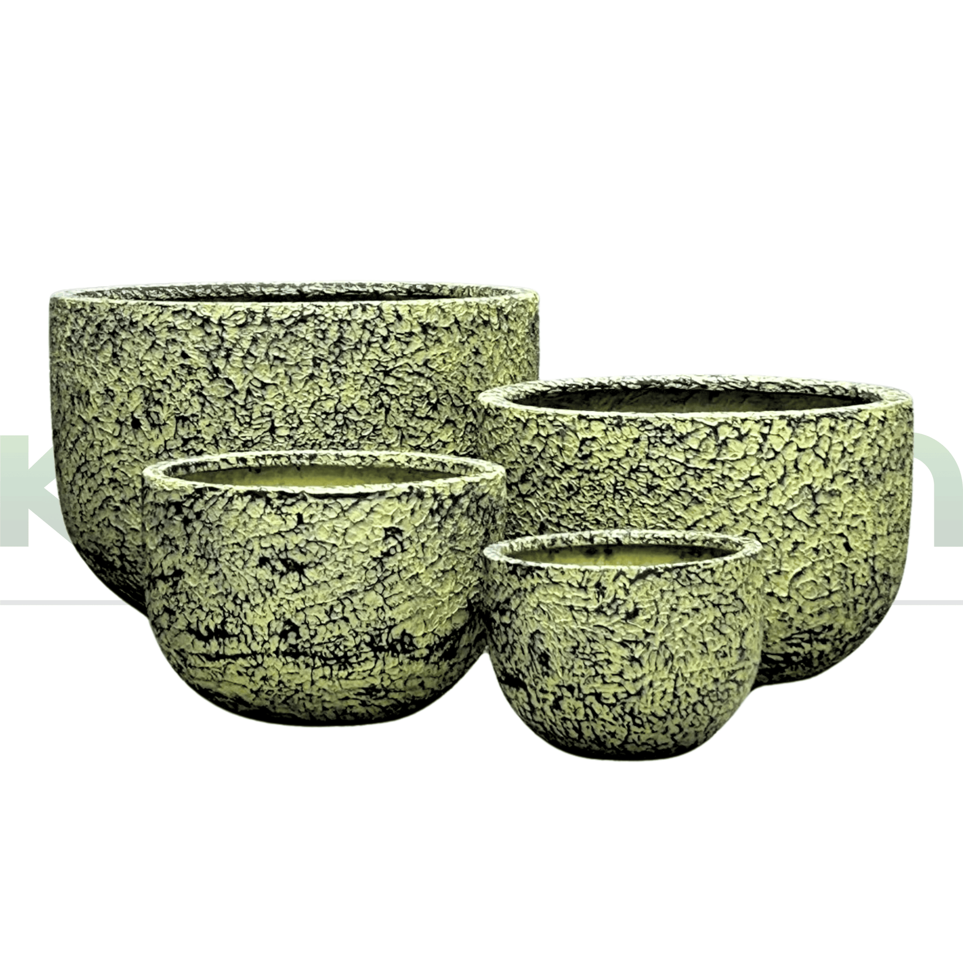 Atlanta's Textured Low Fibreglass Garden Pots Yellow/Green - Kingdom Horticulture