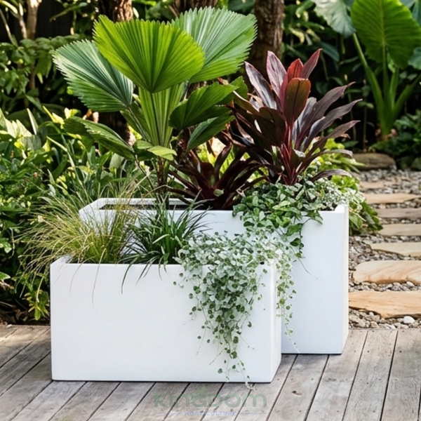 Fibrestone Lightweight Trough Pots Planters | White