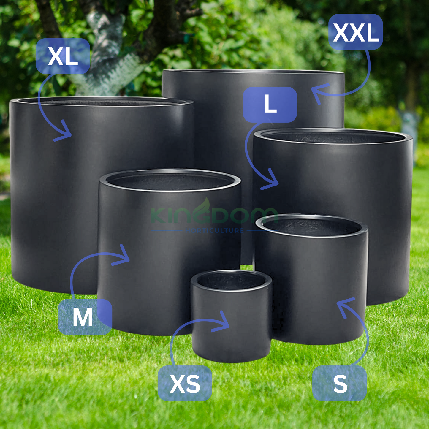 Lightweight Barrel Garden Pots | Matte Black Kingdom Horticulture